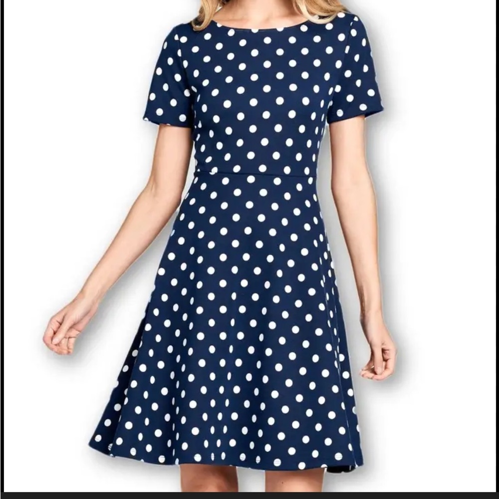 Aqua Navy and White Polka Dot Mini Dress Size S